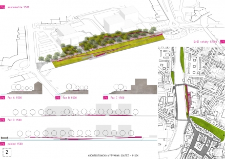 Right-Bank Interbridge Urban Plinth in Písek - Competition Results - 2nd prize: Mgr. acad. arch. Radka Kurčíková