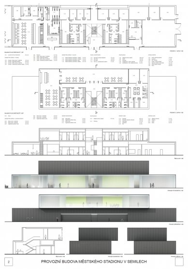 Operating building of the municipal stadium in Semily - competition results - Reward: Ing. Marie Hlavatá, Ing. arch. Josef Hlavatý, Ing. arch. Lenka Hlavatá