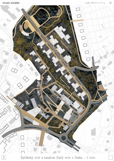 Špitálský vrch and Zlatý vrch Barracks in Cheb – competition results - Reward: Ing.arch. Jan Červený, Ing.arch. Václav Kruliš, Ing.arch. Jaroslav Aust