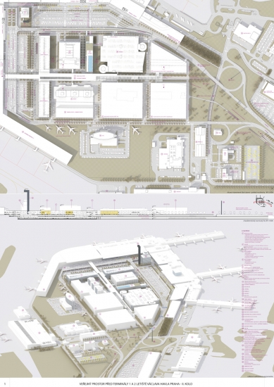 Space in front of terminals 1 and 2 of Václav Havel Airport Prague - competition results - 3. increased price - foto: D3A spol. s r.o.