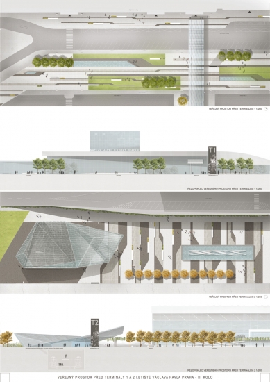 Space in front of terminals 1 and 2 of Václav Havel Airport Prague - competition results - 3. increased price - foto: CMC architects – Atelier DUA – Jan Mužík