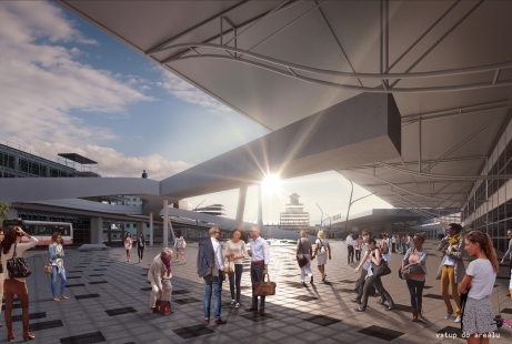 Space in front of terminals 1 and 2 of Václav Havel Airport Prague - competition results - <translatable>Revaluation in the 2nd round</translatable> - foto: SUPERLABOR