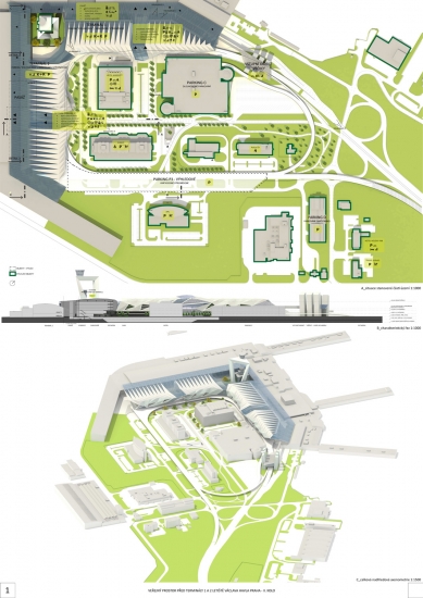 Space in front of terminals 1 and 2 of Václav Havel Airport Prague - competition results - <translation>Revaluation in the 2nd round</translation> - foto: Hlaváček – architekti, spol. s.r.o.