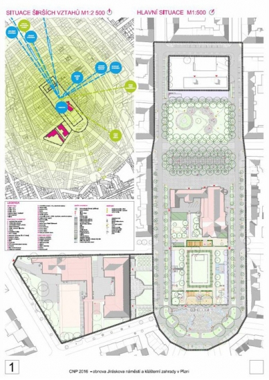 Revitalization of Jiráskovo Square and the Monastic Garden in Plzeň - competition results - 3rd prize - foto: JV PROJEKT VH s.r.o.