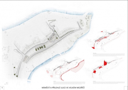 Square and adjacent streets in Velké Meziříčí - competition results - 1. price - foto: Bc. Linda Boušková, Bc. Filip Musálek, Ing. arch. David Mikulášek 