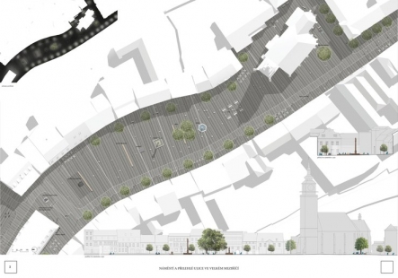 Square and adjacent streets in Velké Meziříčí - competition results - 3rd prize - foto: Ing. arch. Tomáš Kopecký, Ing. arch. Richard Ott, Ing. arch. Anita Prokešová 