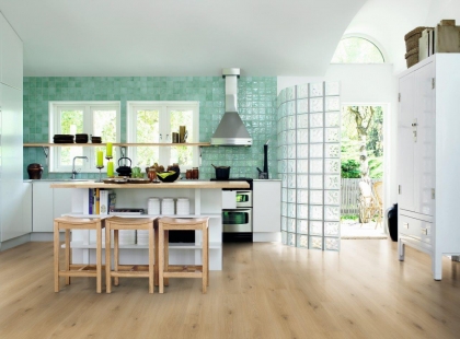 Laminate floors with deep textures from the new Pergo collections are also water-resistant