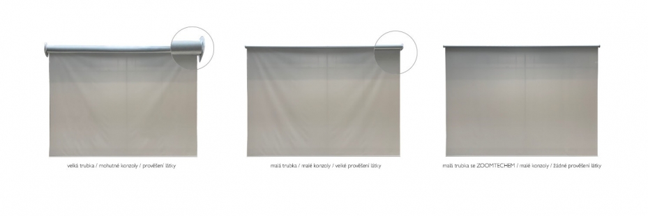 Shading as a design element and a solution for building overheating and reducing CO2 emissions - Comparison of nearly identical shades without ZOOMTECH® technology (the first two on the left) and the ZOOMTECH® shade (on the right)