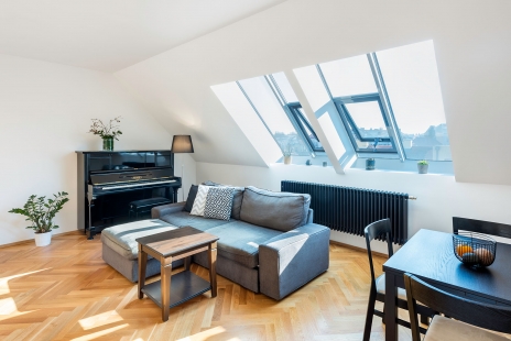 Praha Penthouse with Scandinavian Atmosphere - <div>Apartment Havanská - interior - central room, living room</div> - foto: Jiří Beran pro M&T